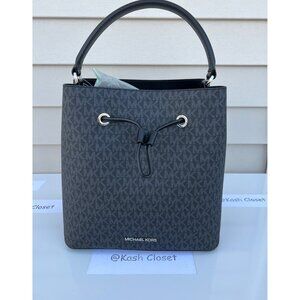 Michael Kors Suri Bucket Bag Crossbody Large Handbag MK Signature Black